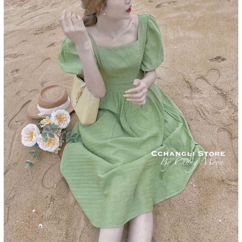 Váy đũi cổ vuông tay bồng có 4 màu siêu xinh