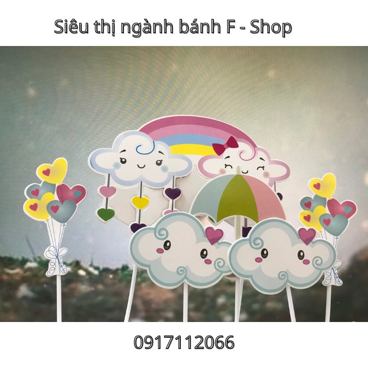 Set cắm mây cầu vồng - Phụ kiện trang trí bánh sinh nhật