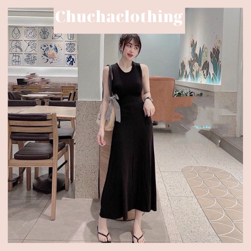 Đầm ba lỗ dang dà chất thun gân màu đen kiểu hàn quốc-Chuchaclothing