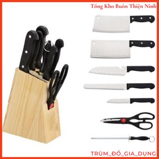 [FREESHIP] Bộ dao kéo nhà bếp đa năng 7 món kèm khay gỗ - Bộ dao làm bếp hợp kim inox kèm hộp gỗ
