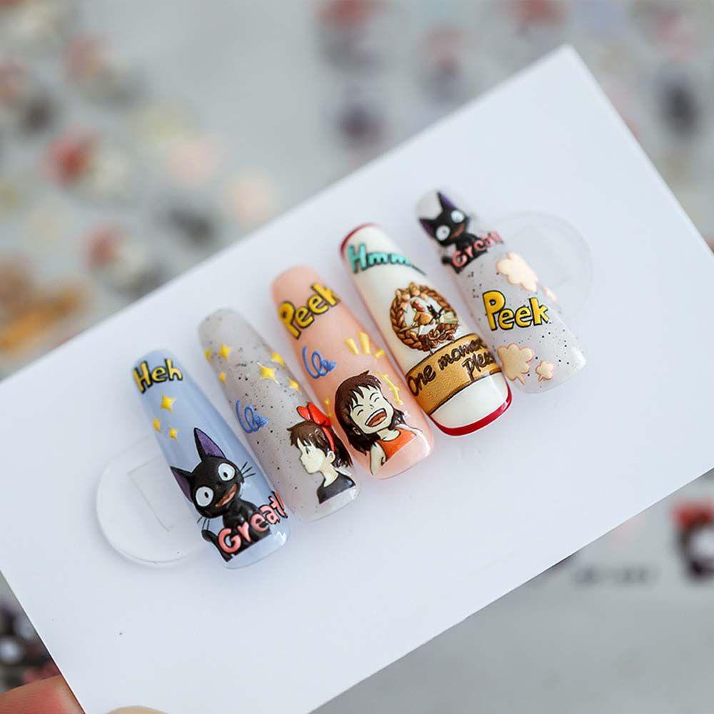 Miếng Dán Trang Trí Móng Tay Tự Dính Họa Tiết Hoạt Hình Dễ Thương Dành Cho Bạn Nữ