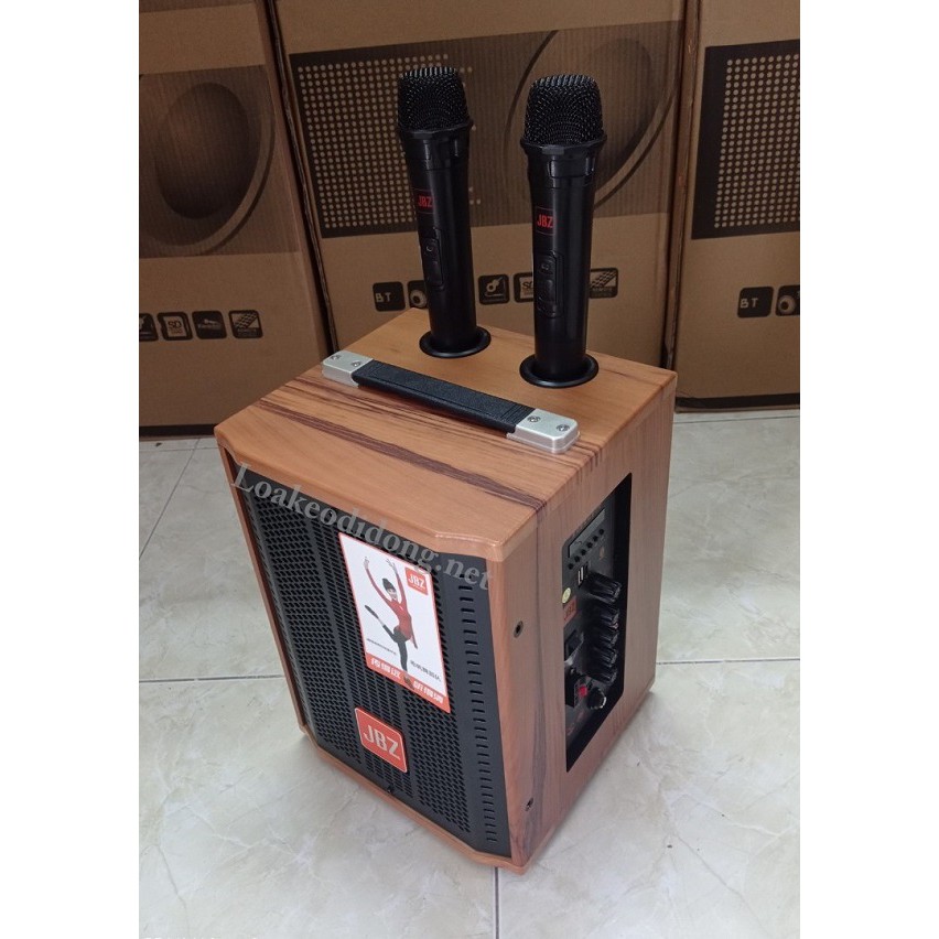 [FREE SHIP] Loa kẹo kéo karaoke di động JBZ J6 thùng gỗ tặng kèm 2 micro không dây