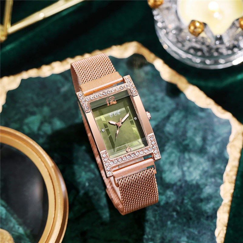 Đồng Hồ Mặt Chữ Nhật Dây Hợp Kim Thời Trang Cho Nữ