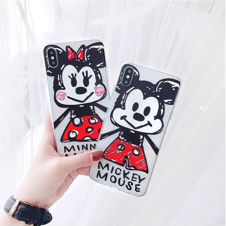 Ốp trong suốt in hình cặp đôi chuột mickey đủ mã cho IPhone 11/11Pro/11pro Max X XR XS XS MAX /6 7 8 Plus SE t06
