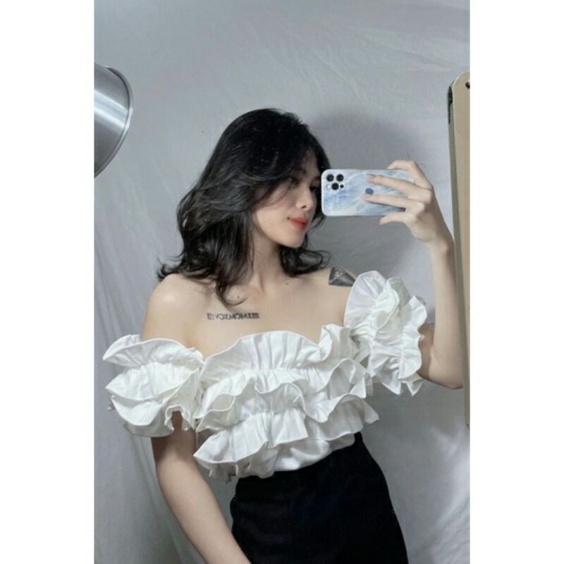 🌻 Áo Trễ Vai Tầng Bèo Nhún Bánh Bèo Siêu Cute - Mã: 380🌻