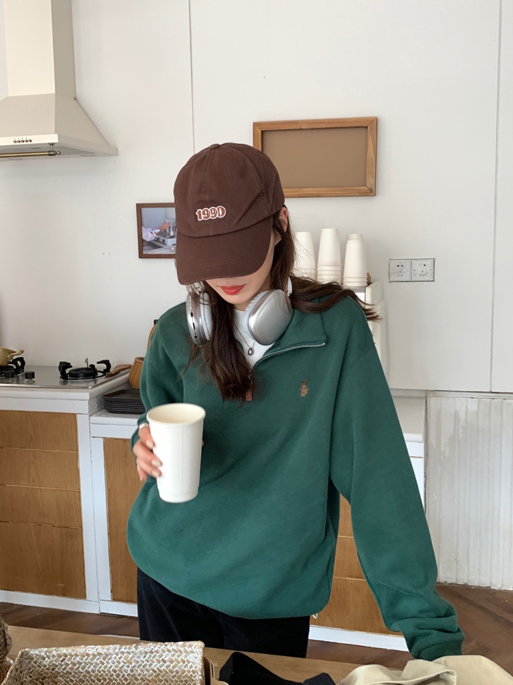 Áo Khoác Tay Dài Dáng Rộng Có Khóa Kéo Thêu Họa Tiết Xinh Xắn Thời Trang Mùa Thu 54911