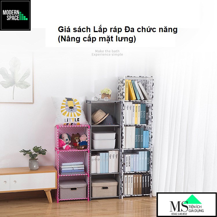 Giá sách Lắp ráp Đa chức năng (Nâng cấp mặt lưng) - GIá lắp ghép 5 tầng, 4 ngăn GD-083