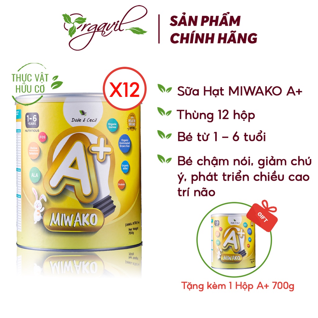 Thùng 12 Hộp Sữa Hạt Thực Vật Hữu Cơ Miwako A+ 700g Chính Hãng - Orgavil