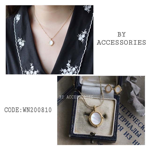 Dây chuyền titan mặt oval cẩm xà cừ viền ngoài cổ điển không gỉ