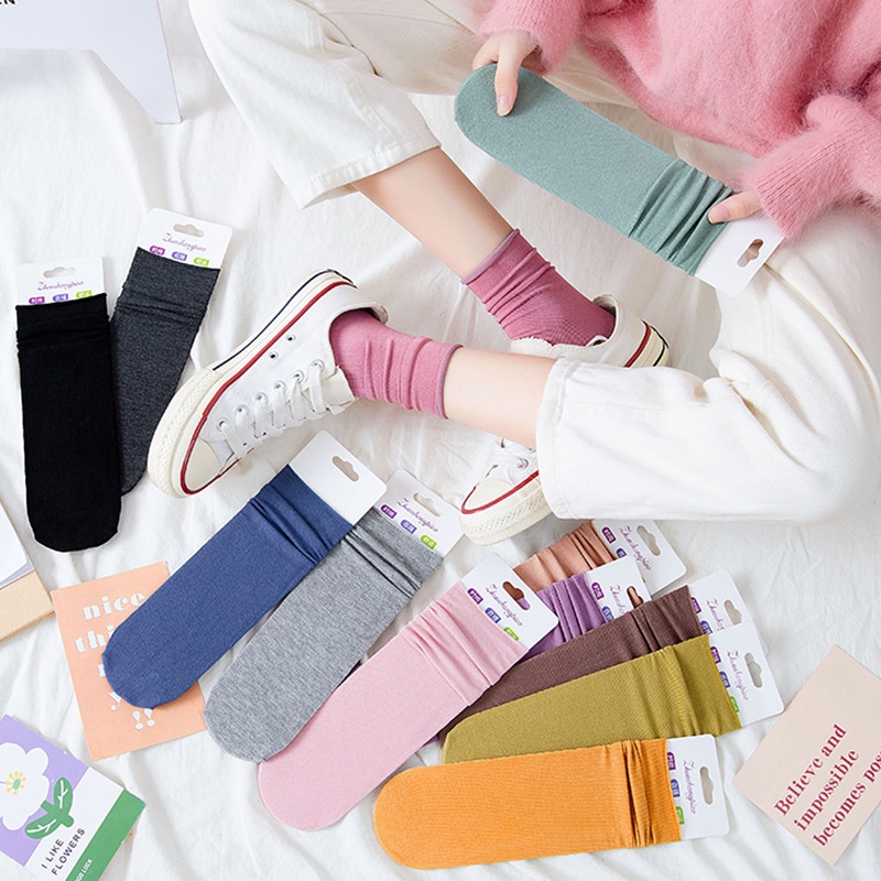 Tất vớ nữ nam cao cổ dài Nhún dễ thương hàn quốc đẹp Novset cổ cao nhún đủ màu trơn  [ TẤT NHÚN TRƠN ] [ MÃ A802 ]