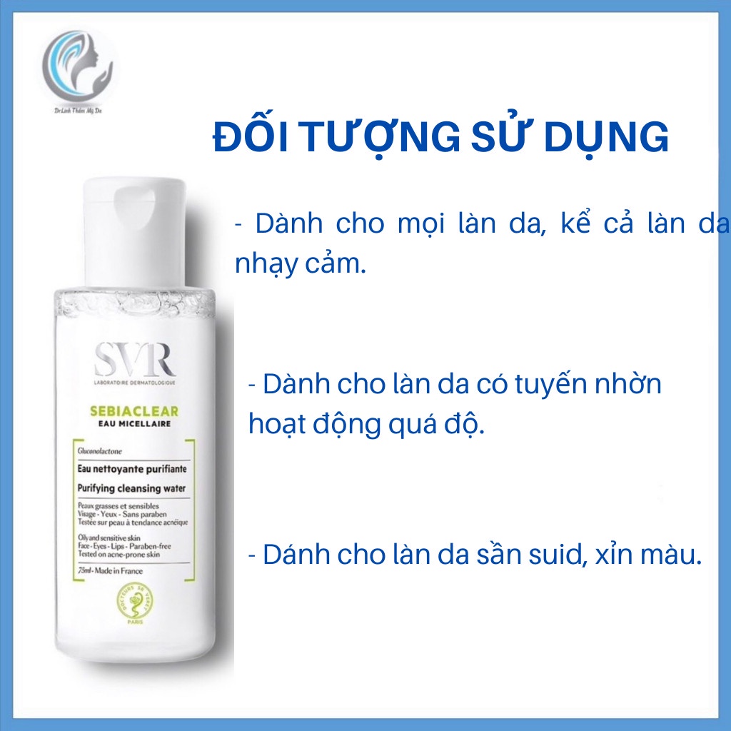 Nước tẩy trang cho da dầu mụn SVR Sebiaclear Eau Micellaire làm sạch sâu loại bỏ dầu nhờn TT10