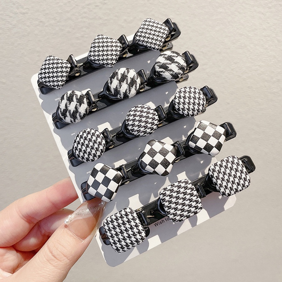 Kẹp Tóc Xoắn Họa Tiết Caro Phong Cách Hàn Quốc Cho Nữ