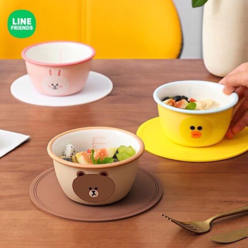 Bát ăn sáng Line Friends Gấu Brown, Vịt Sally, Thỏ Cony chia vạch ml tiện lợi