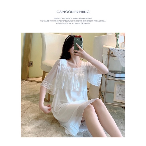 Đầm ngủ lụa phối ren sexy, sang trọng