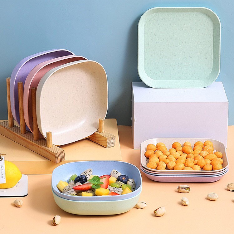 Set 8 đĩa nhựa lúa mạch đựng hoa quả, trái cây đồ ăn dặm cho bé an toàn và tiện lợi