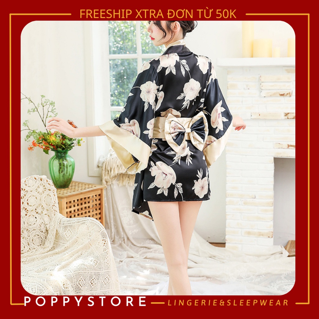 Áo choàng ngủ KIMONO kèm lọt khe ⚡𝐒𝐄𝐗𝐘 + CHE TÊN SẢN PHẨM⚡ Áo ngủ lụa mềm - mát - sang chảnh. Phong cách Nhật Bản