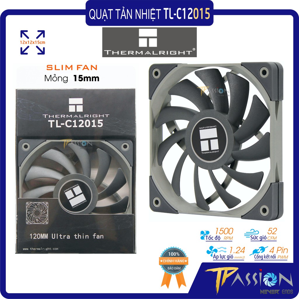 Quạt tản nhiệt Fan case 12cm Thermalright TL-C12015 - Slim fan mỏng 15mm, cao cấp, quay êm, gió mạnh