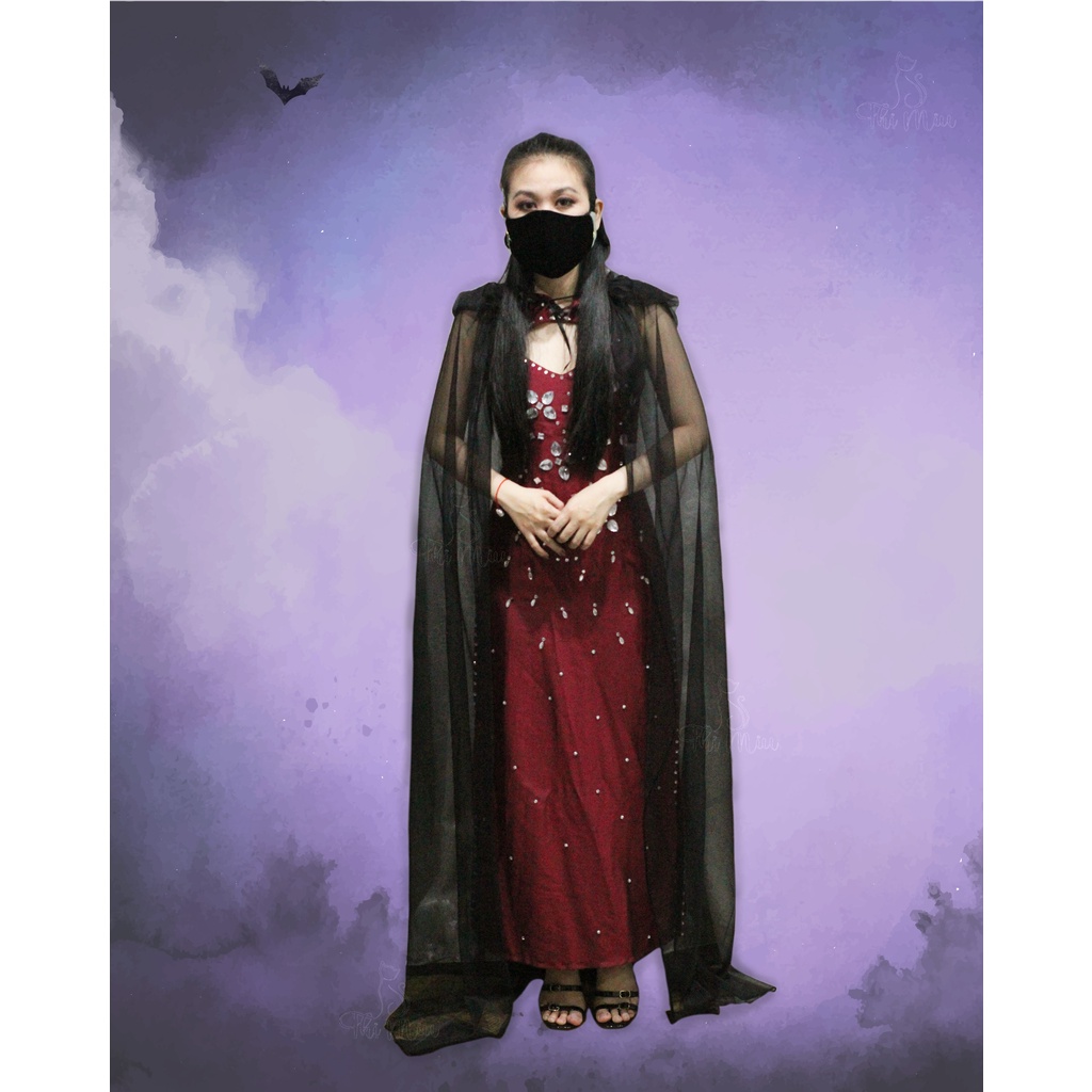 Áo choàng voan đen dài - nón trùm - COSPLAY - HALLOWEEN