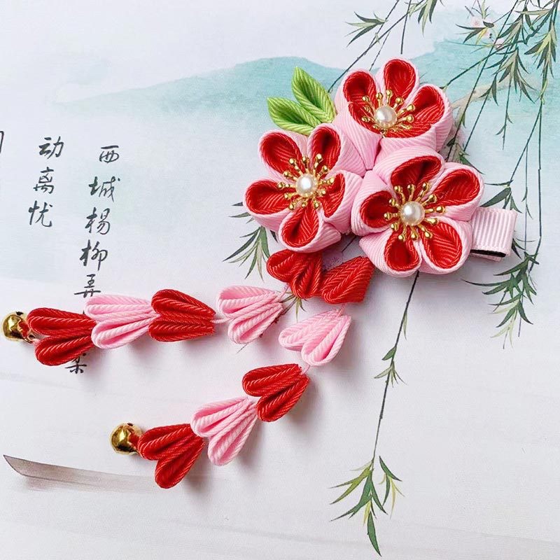 Hoa cài tóc nhật bản phối với kimono