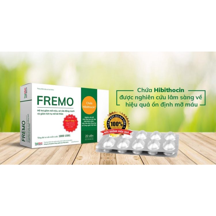 Hỗ Trợ Giảm Mỡ Máu Fremo, Giảm Xơ Xữa Động Mạch, Giảm Tích Tụ Mỡ Dư Thừa Hộp 20 Viên
