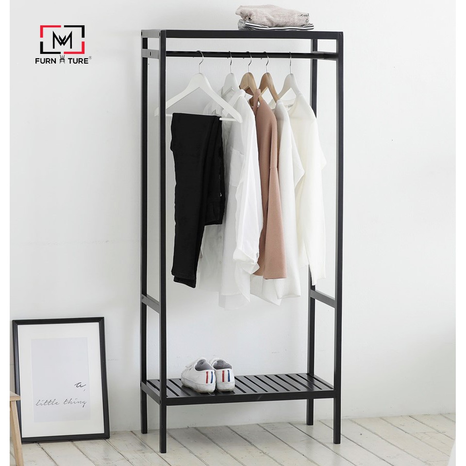 Tủ treo quần áo lắp ráp hàn quốc màu đen thương hiệu MW FURNITURE - Shelf hanger - Nội thất căn hộ