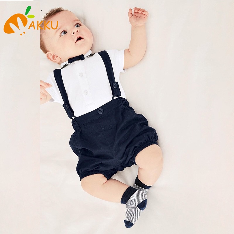 Bộ Áo Sơ Mi Tay Ngắn Kèm Quần Yếm Kiểu Dáng Dễ Thương Cho Bé Trai Akkku