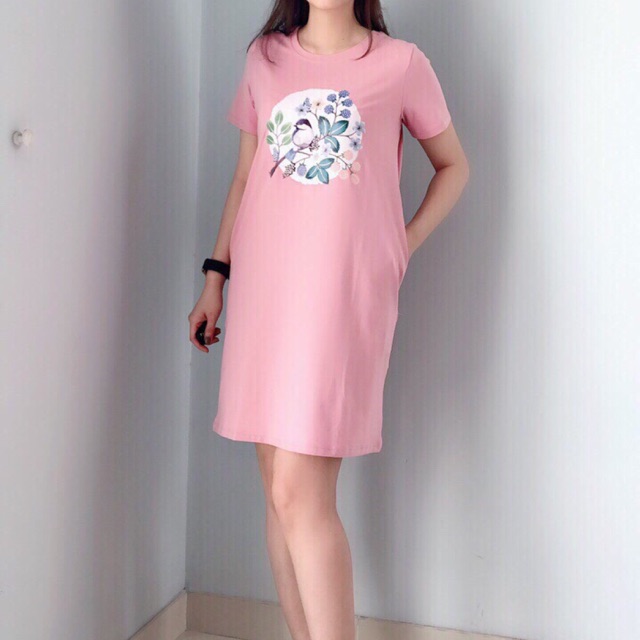 Đầm thun suông in ép nhiệt size từ 45kg đến 70kg