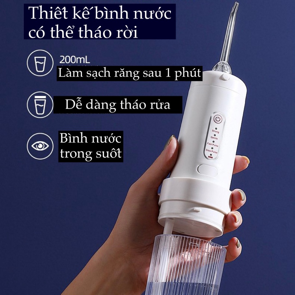 Máy tăm nước cầm tay - Tăm nước PORTABLE vệ sinh răng cao cấp kèm 4 đầu tăm-LAVITA