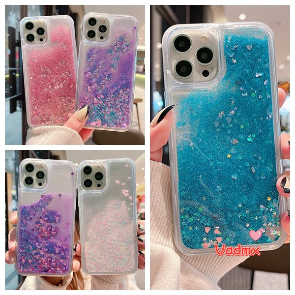 Ốp Điện Thoại Dẻo Họa Tiết Trái Tim Có Nước Kim Tuyến Lấp Lánh Cho iPhone 14 Pro Max 14 Plus 13 Pro Max 12 Pro Max