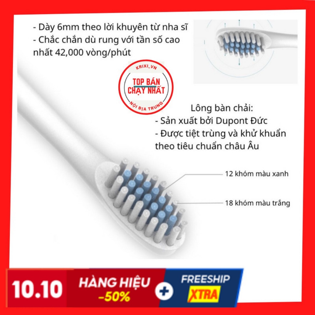 BÀN CHẢI ĐIỆN Sonic X3 6 chế độ Hàng nội địa Trung quốc cao cấp + TẶNG KÈM 3 ĐẦU BÀN CHẢI