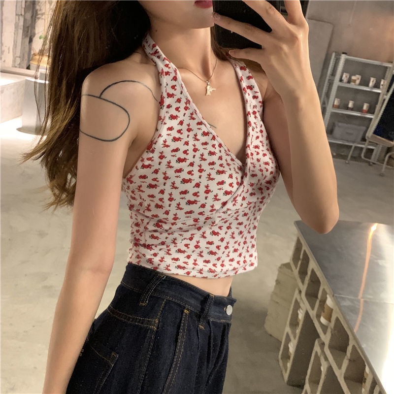 Áo Hoa Hai Dây Cổ V Chéo Thời Trang Mùa Hè Dành Cho Nữ