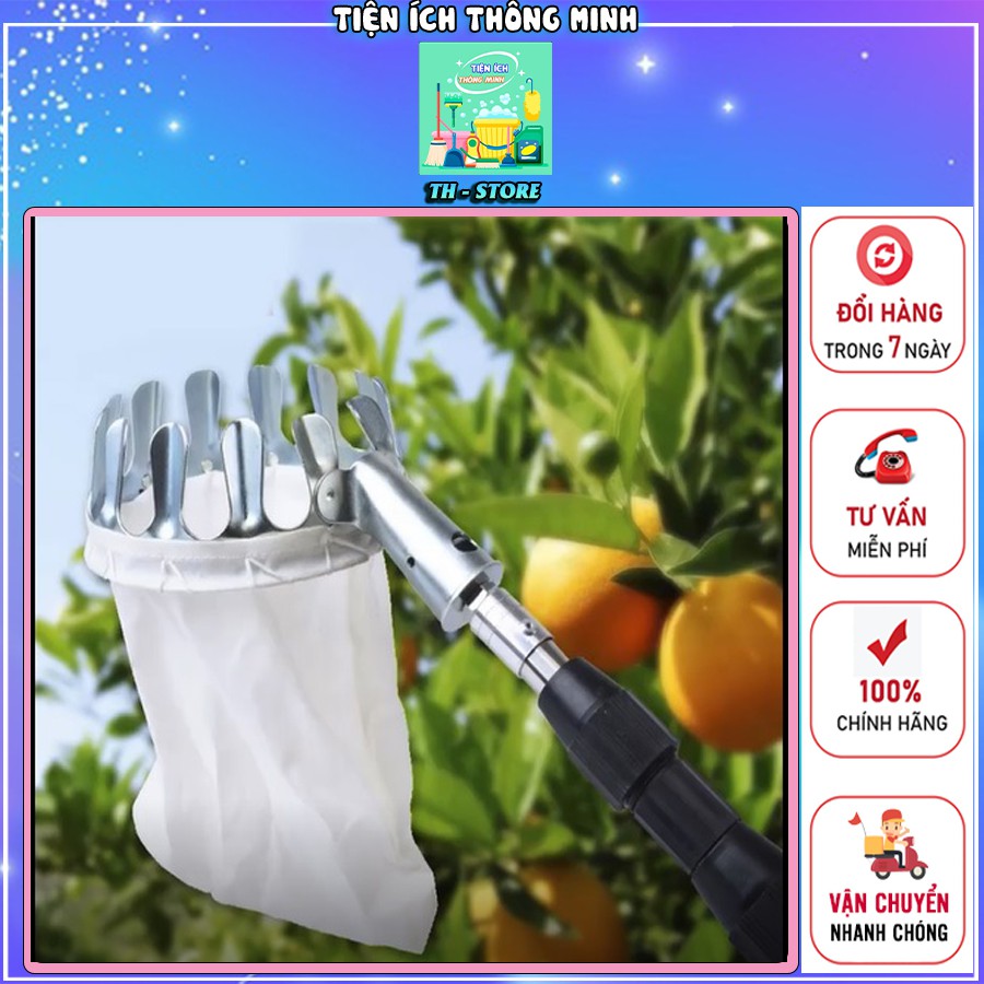 Vợt hái trái cây trên cao đa năng kèm túi vải, dụng cụ hái hoa quả kim loại siêu bền đẹp - TT1055