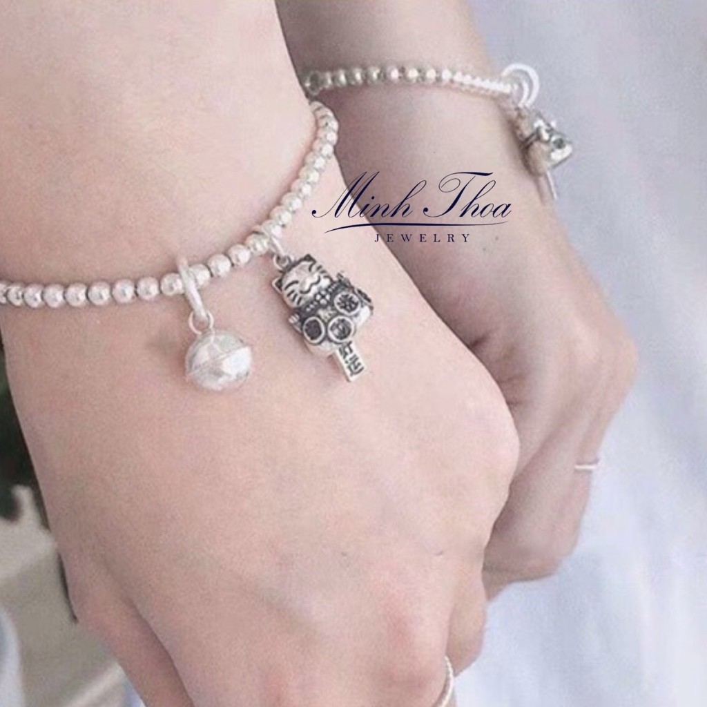 Lắc tay, vòng bi bạc tròn trơn, trang sức bạc nguyên chất cho mẹ và bé Minh Thoa JEWELRY