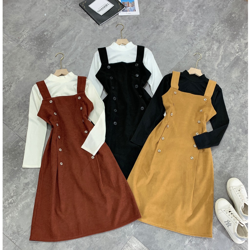 Váy Yếm Cúc + Áo Len Tăm Body | BigBuy360 - bigbuy360.vn