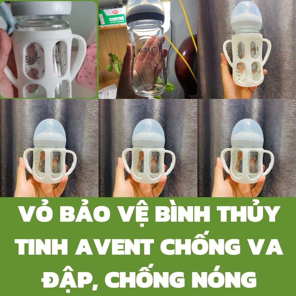 VỎ BỌC SILICON CHỐNG NÓNG, CHỐNG RƠI VỠ CHO BÌNH SỮA THỦY TINH AVENT CỔ RỘNG 𝑭𝑹𝑬𝑬𝑺𝑯𝑰𝑷 bảo vệ kèm tay cầm bình Avent