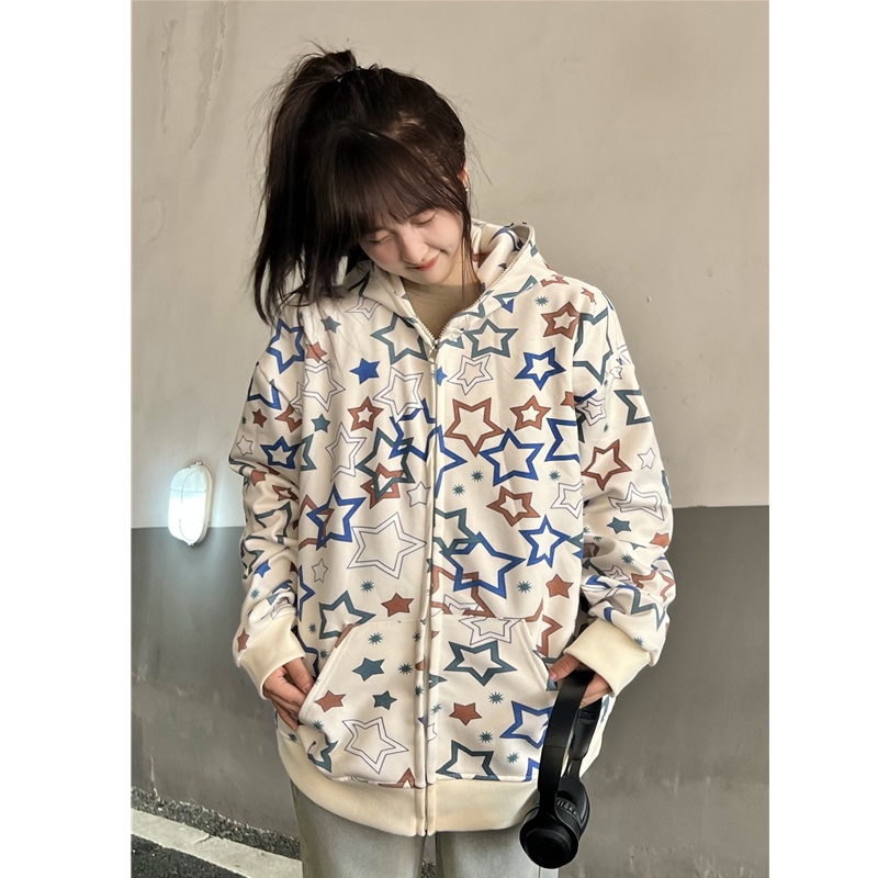 ZHELIHANGFEI Áo Hoodie Tay Dài Dáng Rộng In Họa Tiết Thời Trang Dễ Phối Đồ