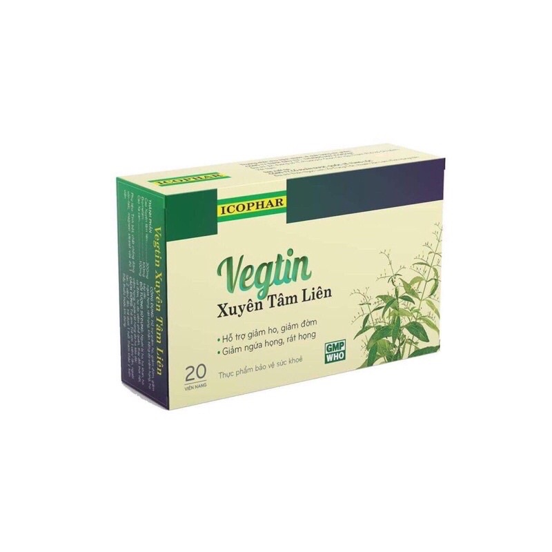 Viên Uống Vegtin Xuyên Tâm Liên - Hỗ trợ giảm ho , giảm đờm - hộp 20 viên nang