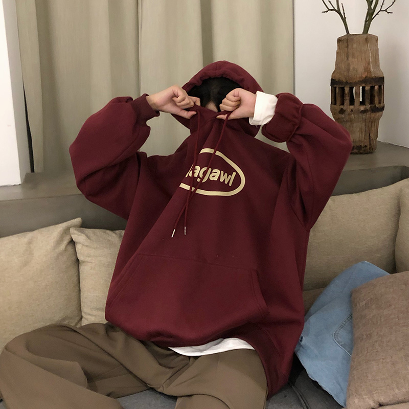 Áo Hoodie Form Rộng Tay Dài In Chữ Phong Cách Hàn Quốc
