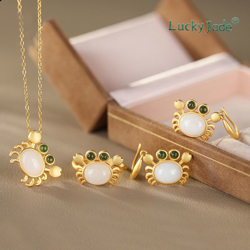 Nhẫn/ Khuyên Tai/ Vòng Tay Hình Con Cua Mạ Bạc S925 Dày Nhám Màu Vàng Đồng Cổ Điển Mới Cho Nữ