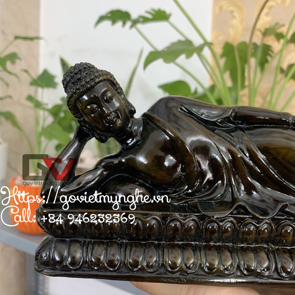 Tượng đá trang trí tượng Phật Thích Ca nhập niết bàn - Tượng Phật Thích Ca Nằm - Dài 23cm - Màu nâu đen