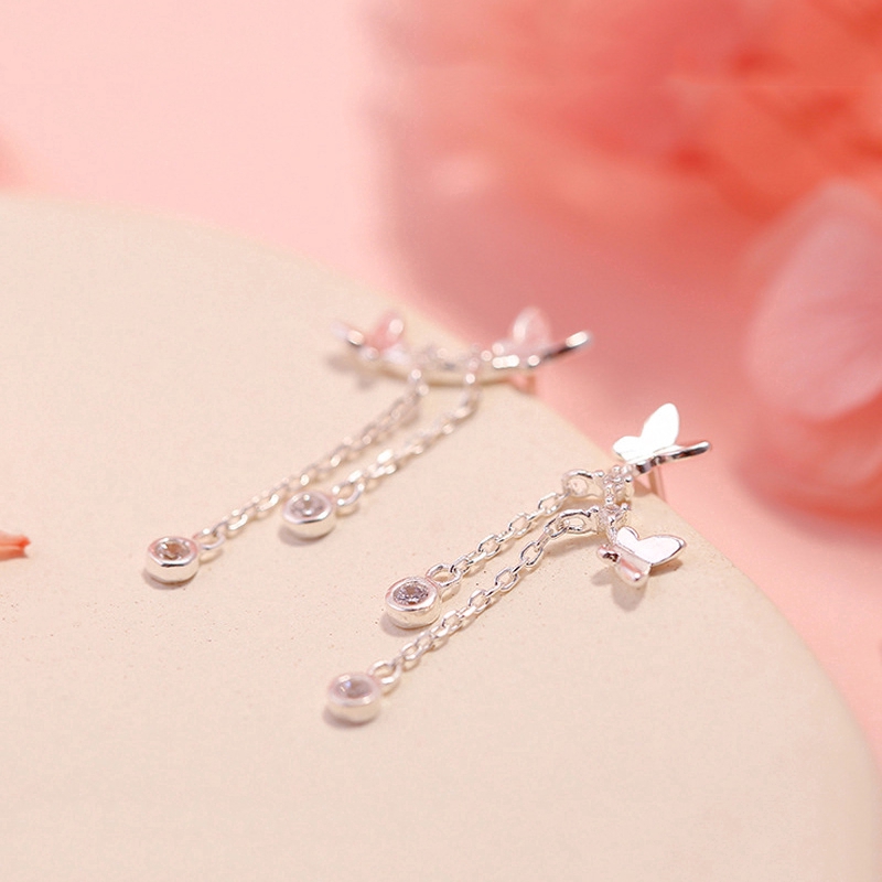 Khuyên tai Ahellogirl màu bạc hình bươm bướm dễ thương cho nữ