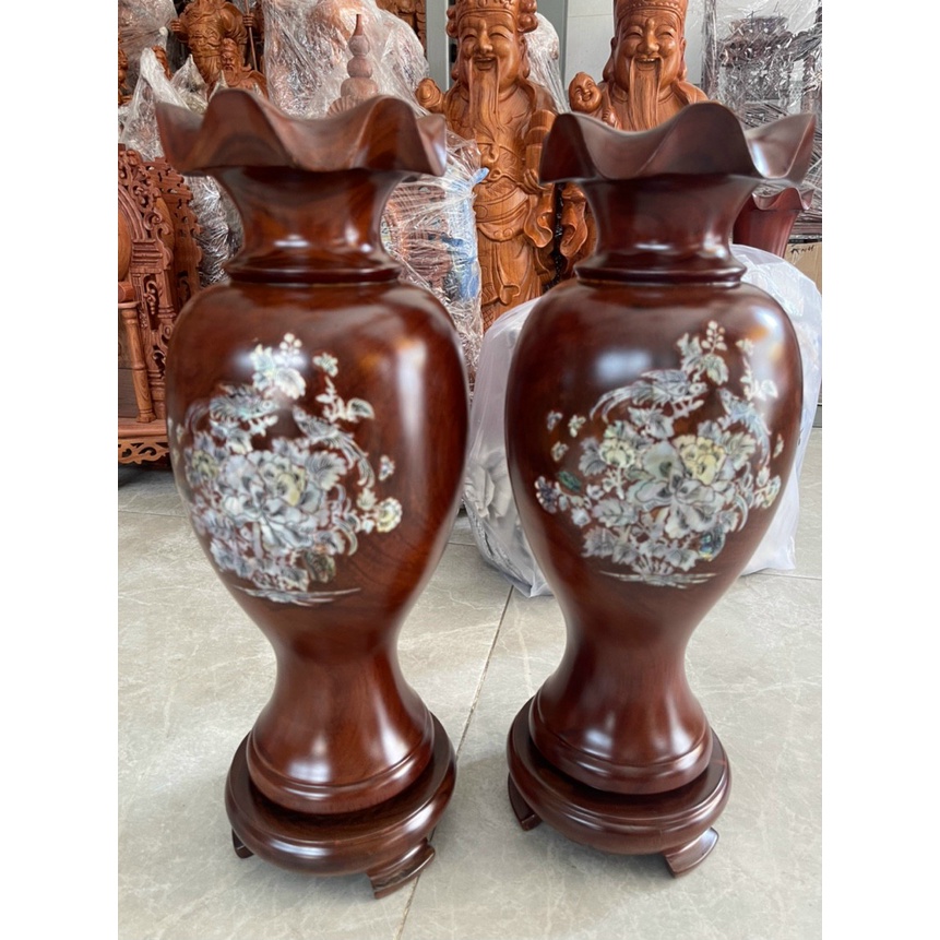 Cặp lục bình gỗ lim nguyên khối mẫu mới siêu đẹp cao 50cm