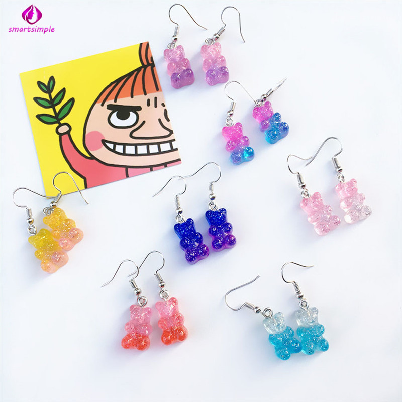 Hoa tai resin hình gấu nhiều màu dễ thương cho nữ