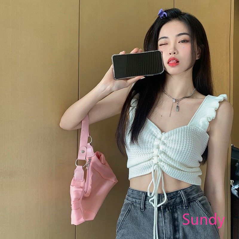 Áo Hai Dây Dệt Kim Kiểu Pháp Ngọt Ngào Thời Trang Mùa Hè Cho Nữ