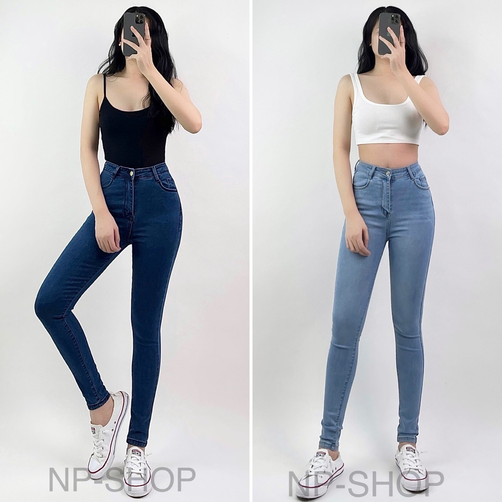 Quần jean nữ lưng cao NPSHOP co giãn có túi, quần bò cạp cao skinny jeans bigsize trơn dài basic