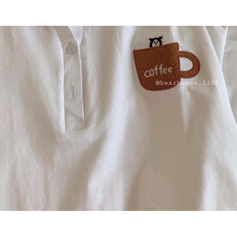 [ Rẻ Vô Địch ] Áo Cotton Tay Lỡ Có Cổ Únisex ____ Gấu Cafe