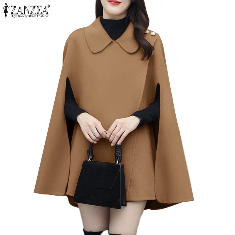 Áo choàng ZANZEA form rộng màu trơn cổ mép lật thời trang mùa đông cho nữ