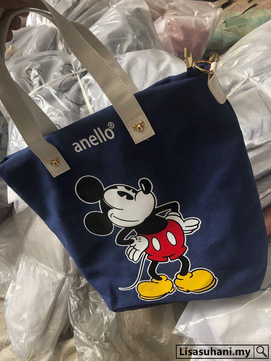 DISNEY LOTTE ANELLO Túi Vải Canvas Đeo Vai In Hình Chuột Mickey Phong Cách Nhật Bản