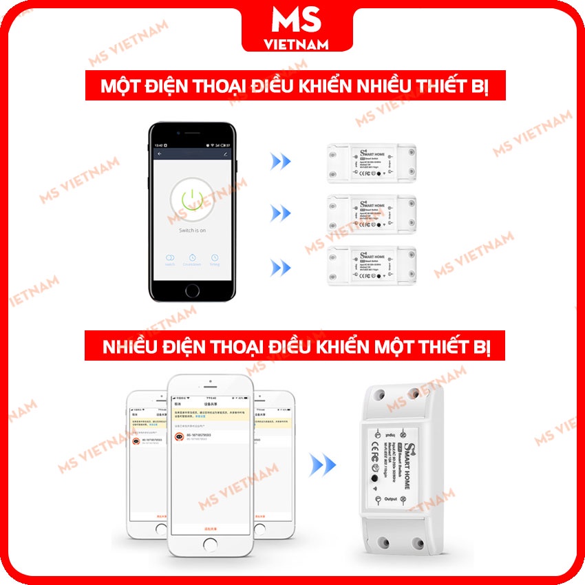 Công Tắc Wifi Thông Minh Tuya  Single - SmartHome Giá Rẻ - App Tuya - 3G, 4G - 2200w - BH 1 Đổi 1 - MS Vietnam