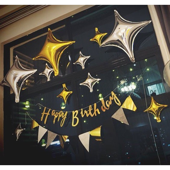 Happy Birthday Party Banner Gold Silver Rose Gold Color Màu Sắc